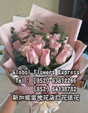 SGPVDAY610-第一次送花首選-19枝粉玫瑰花花束-新加坡情人節網上訂花新加坡鮮花店