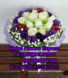 SGPVDAY619-11枝白玫瑰花束-新加坡情人節花束預訂新加坡網上訂花新加坡送花